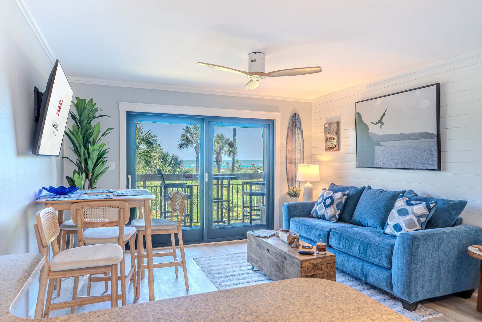 Breakers living room with ocean view and coastal decor